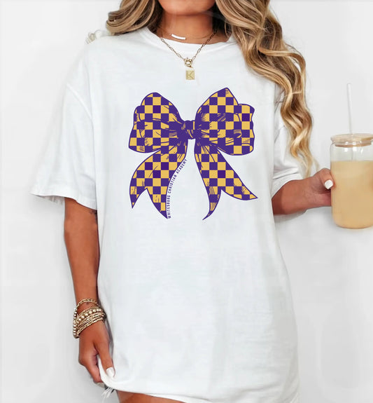 Checkerboard Bow Tshirt - Comfort Colors 1717