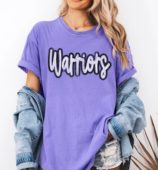 ADULT - WARRIORS Crackle Bubble Letters - Comfort Colors 1717